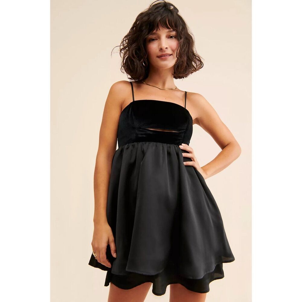 Du Paradis Anthropologie Mixed Media Mini Dress Black size XL